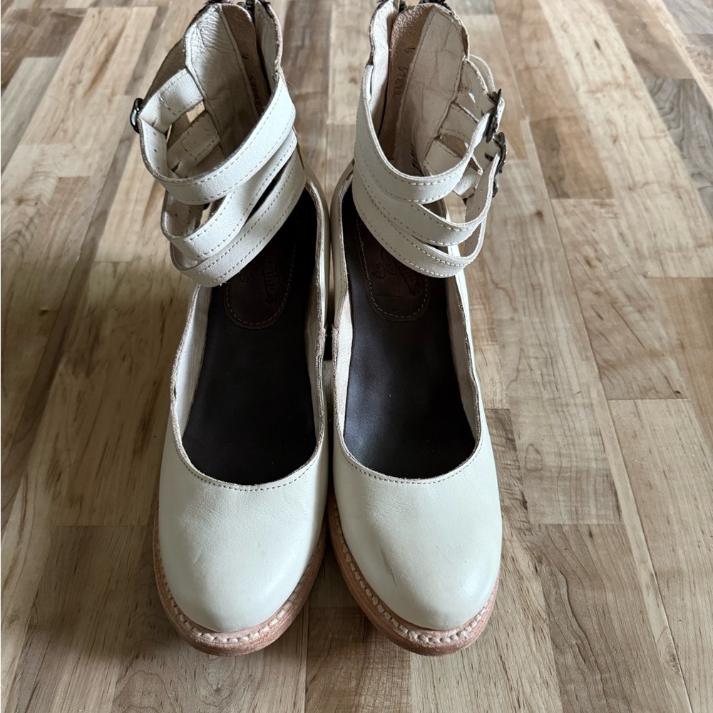 Freebird Cream Ankle Strap Heels